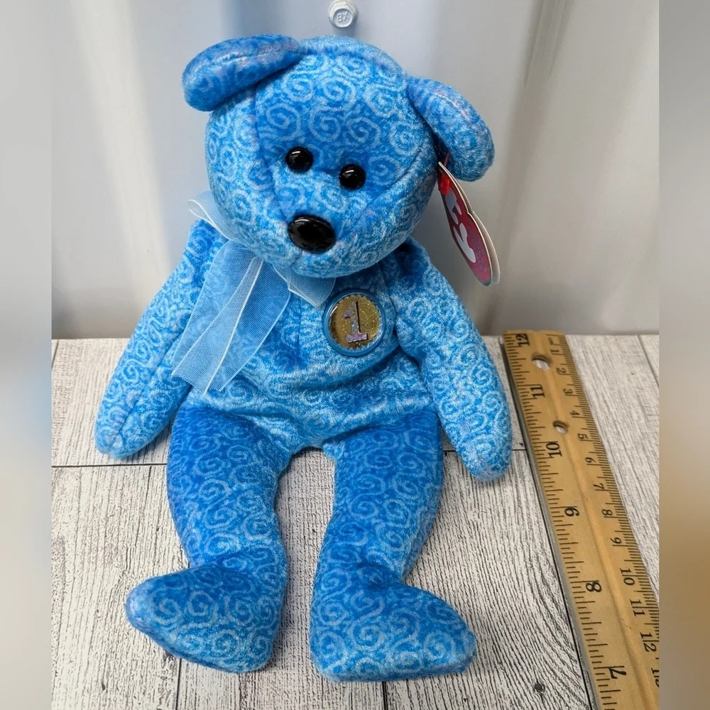 Ty Blue and White Swirl Stuffed Bear